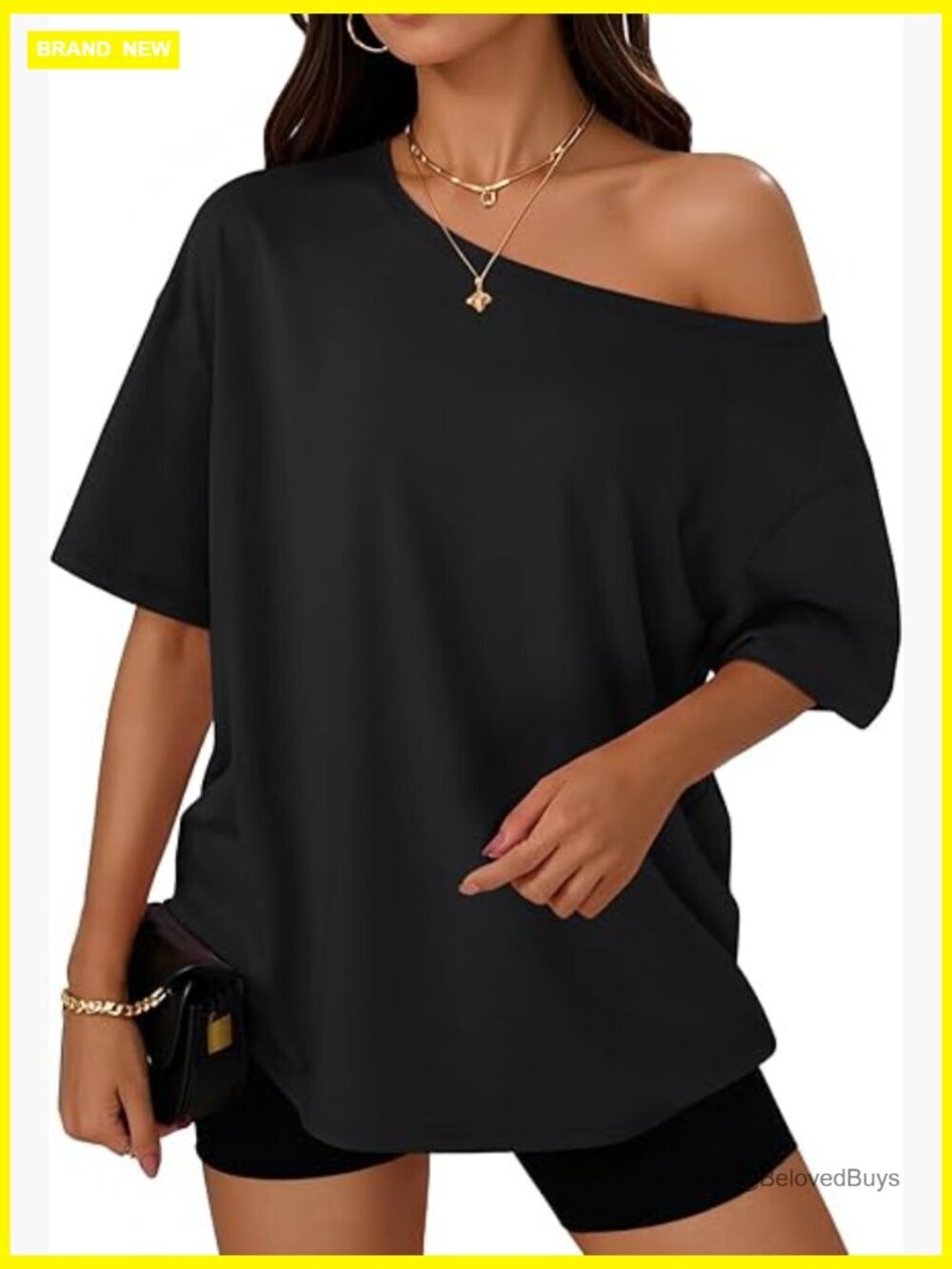 Off Shoulder Oversized T-Shirt, Short Sleeve Summer Top, Loose Fit Tee